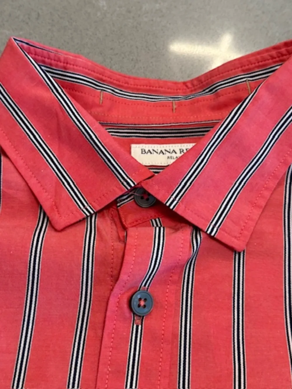 Banana Republic Men Large Relaxed-Fit Cotton poplin Orange Stripe Shirt EUC